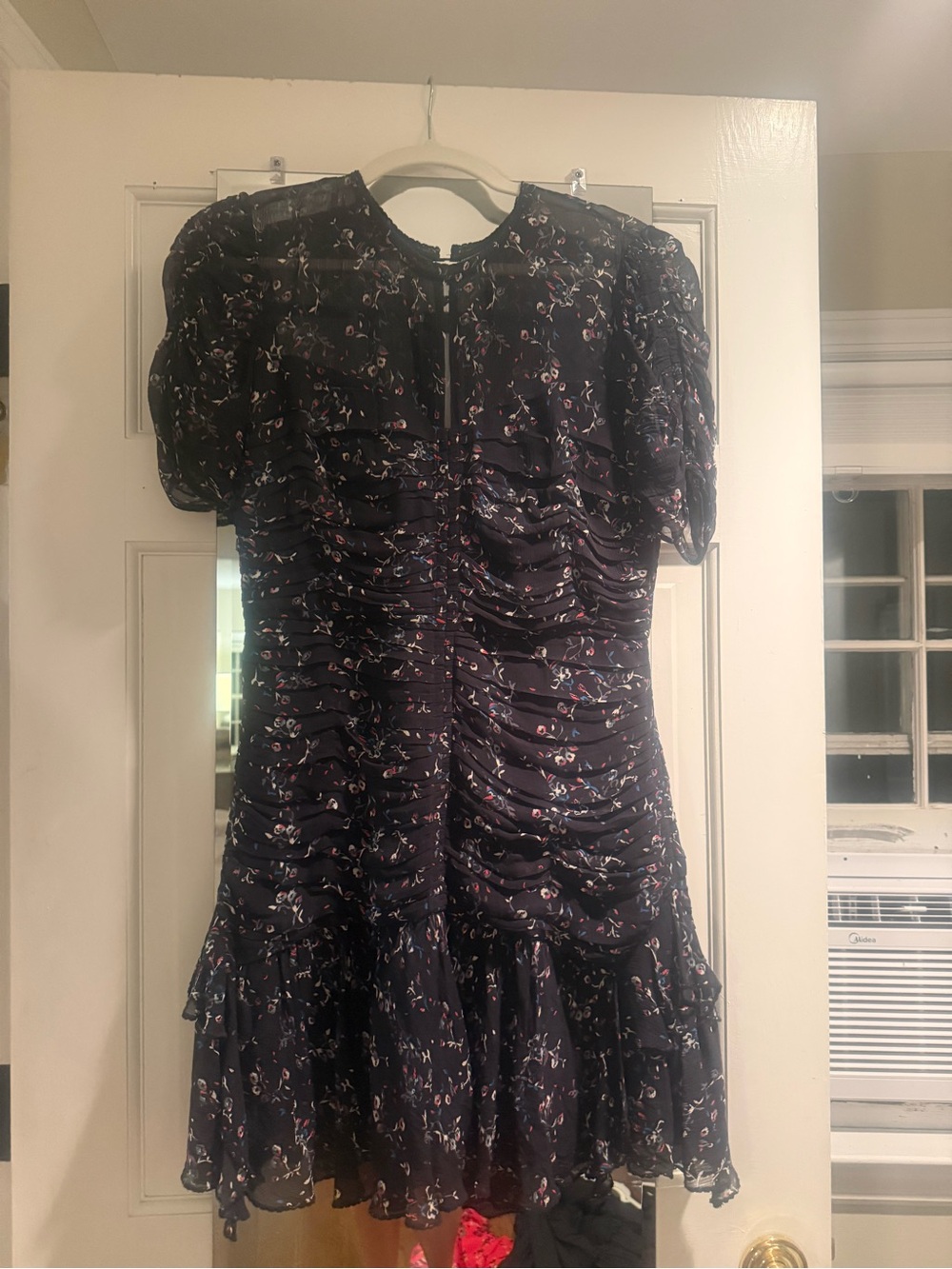 Women's Black Floral Ruched Mini Dress
